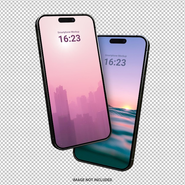 PSD couple of phone 15 pro mockup device with transparent background template for infographics