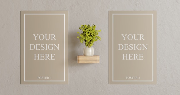 Mockup di poster di coppia sul muro con decorazione vegetale