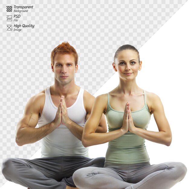 Couple practicing yoga together in harmony and balance