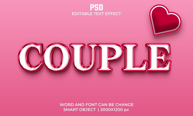 PSD couple red color 3d editable text effect premium psd with background