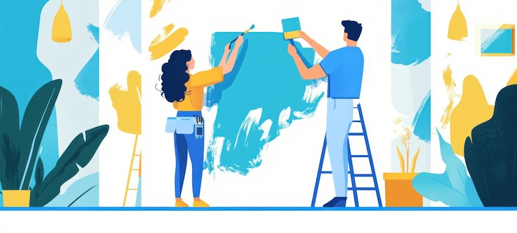 PSD couple redecorating their home with a fresh coat of teal paint