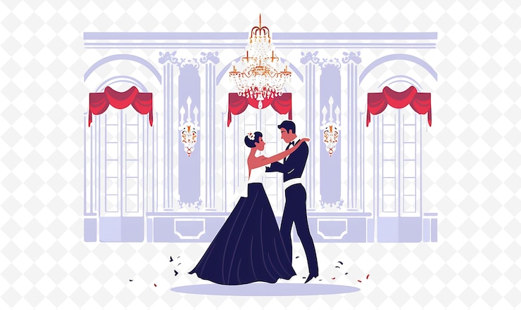 PSD a couple in a room with a chandelier and a man in a dress