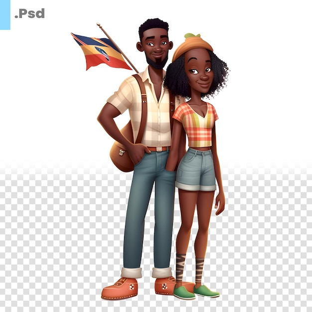 Couple of tourists with the flag of brazil vector illustration psd template