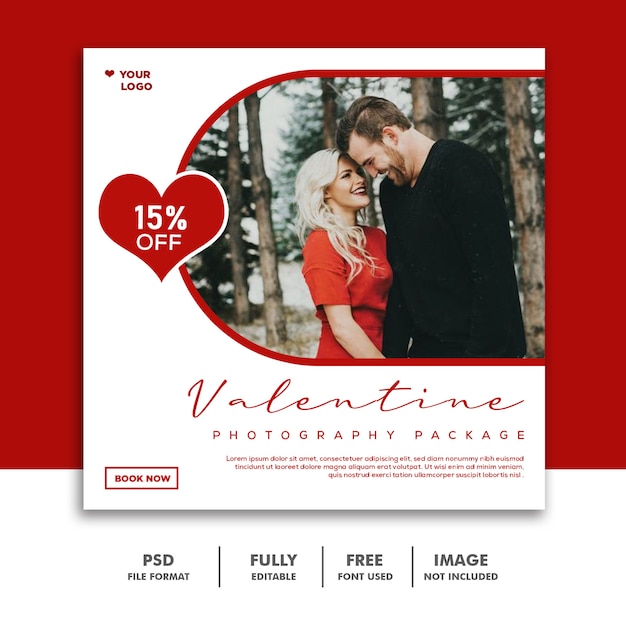PSD couple valentine banner social media post instagram white red