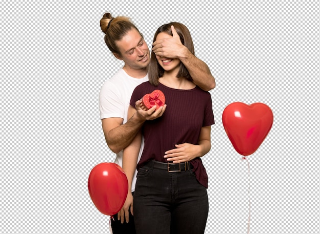 Couple in valentine day holding gift box