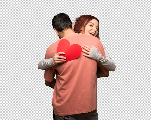 PSD couple in valentine day hugging and with a rose