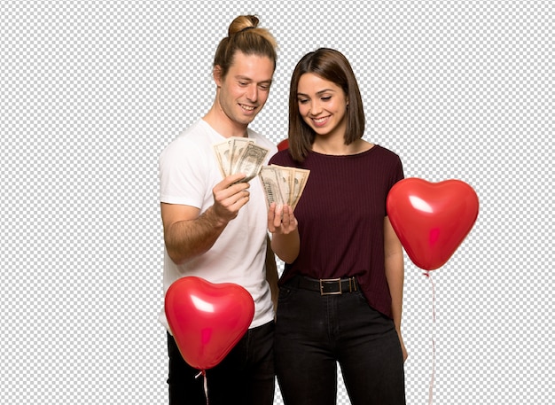 PSD couple in valentine day taking a lot of money
