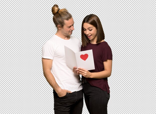 PSD couple in valentine day with valentines day card