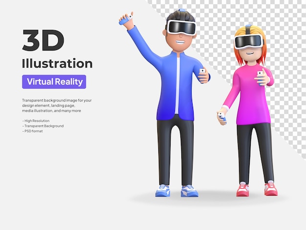 couple wearing virtual reality headset and playing in metaverse illustration 3d render