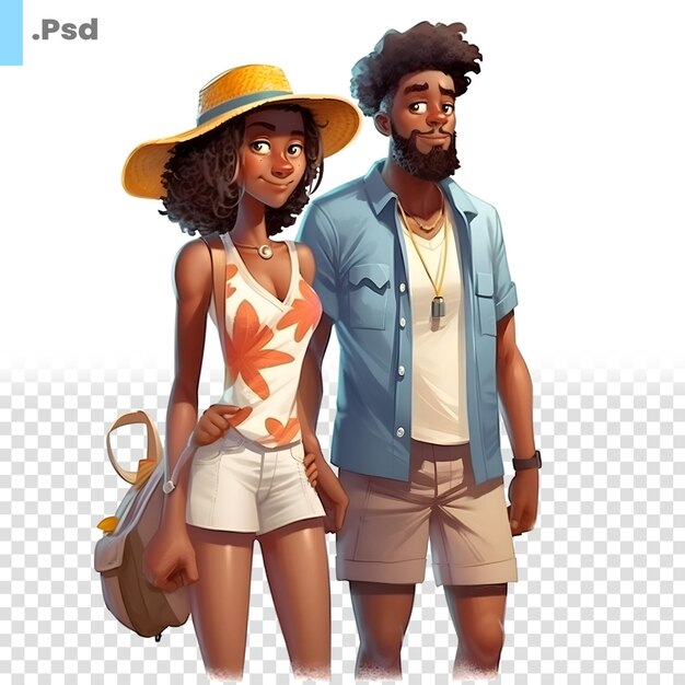 PSD couple of young african american men and woman in summer outfit psd template