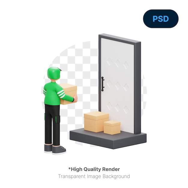 Courier delivers packages to the doorstep 3d icon premium psd