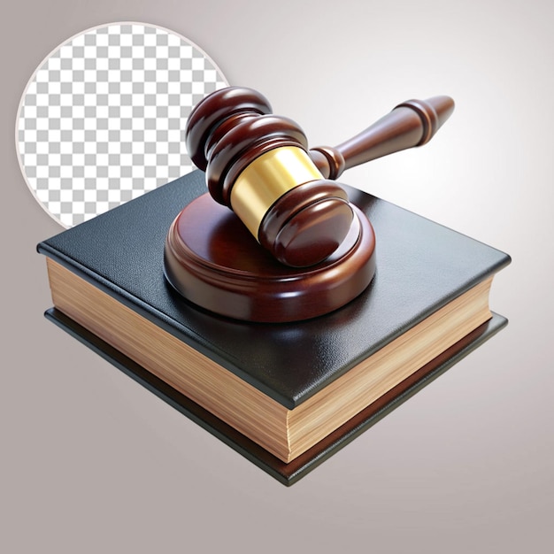 PSD court hammer and books judgment and law concept on transparent background