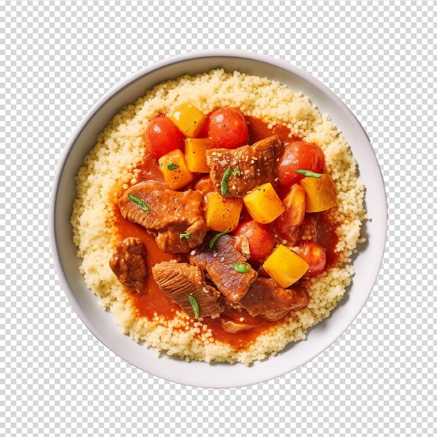 Couscous met zoetzure tomatensaus op transparant