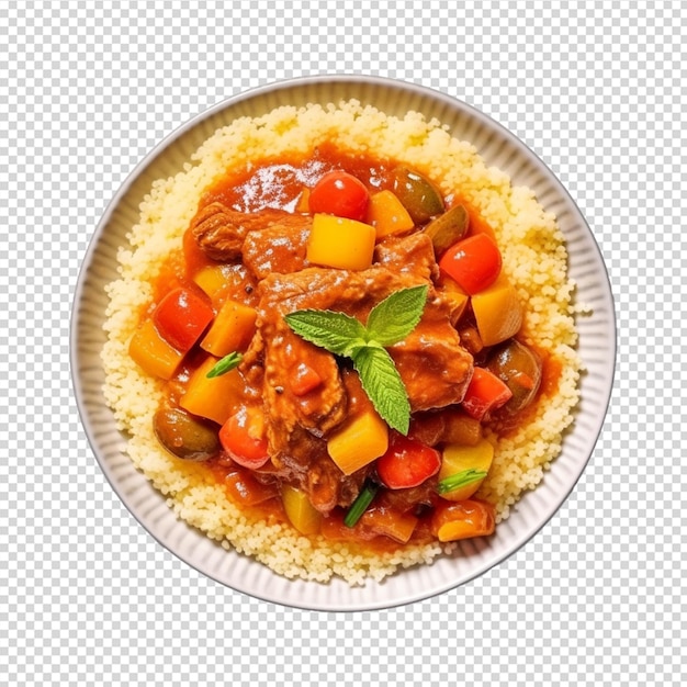 PSD couscous with sweet and sour tomato sauce on transparent