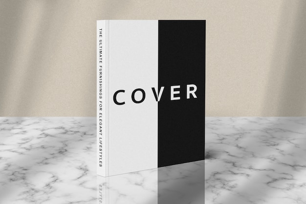 PSD cover book standing mockup on marble floor