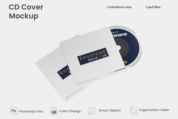 Cover and compact disc mockup free psd