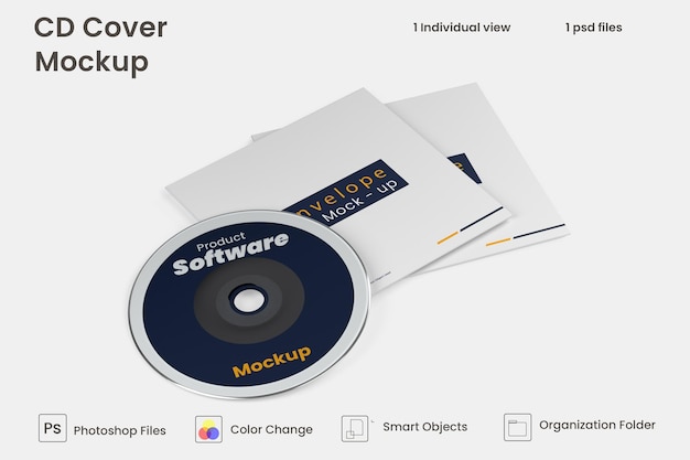 Cover and compact disc mockup free psd