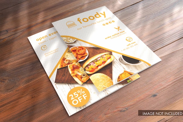 Cover mockup on polish wooden surface