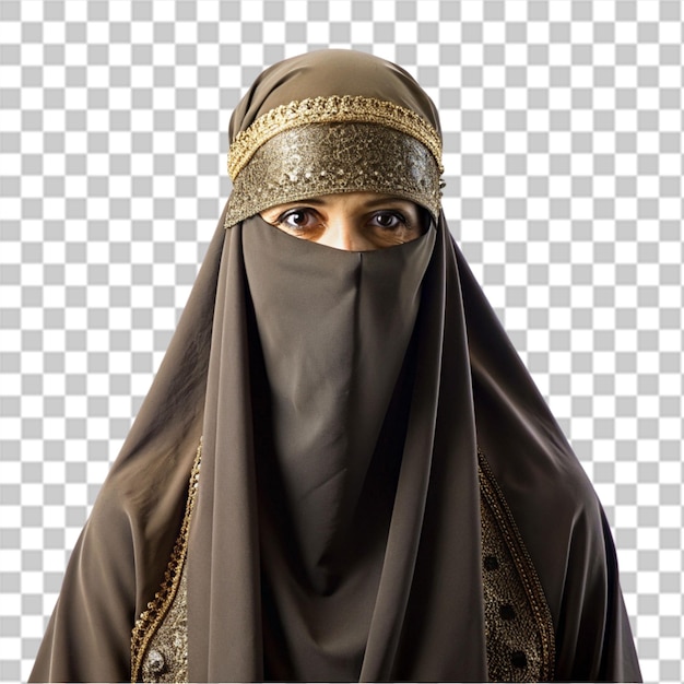 PSD covered muslim woman wearing niqab isolated on a transparent background