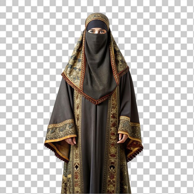 PSD covered muslim woman wearing niqab isolated on a transparent background