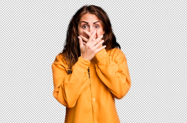 PSD covering mouth with hands with a shocked