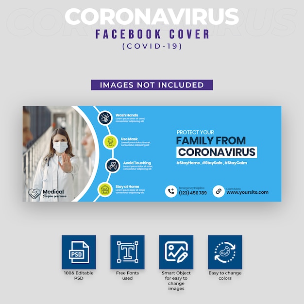 PSD copertina facebook di covid-19 e coronavirus