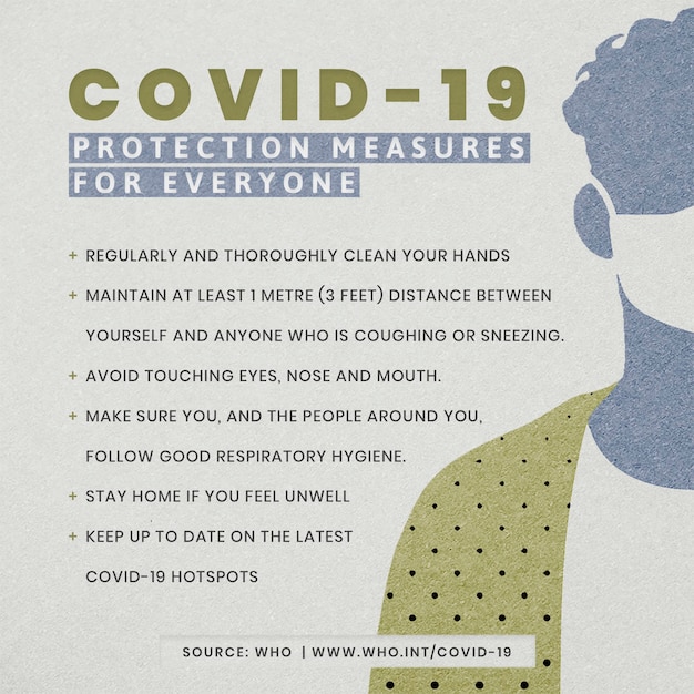 PSD Меры защиты от covid-19 для всех источник социальных шаблонов макет воз