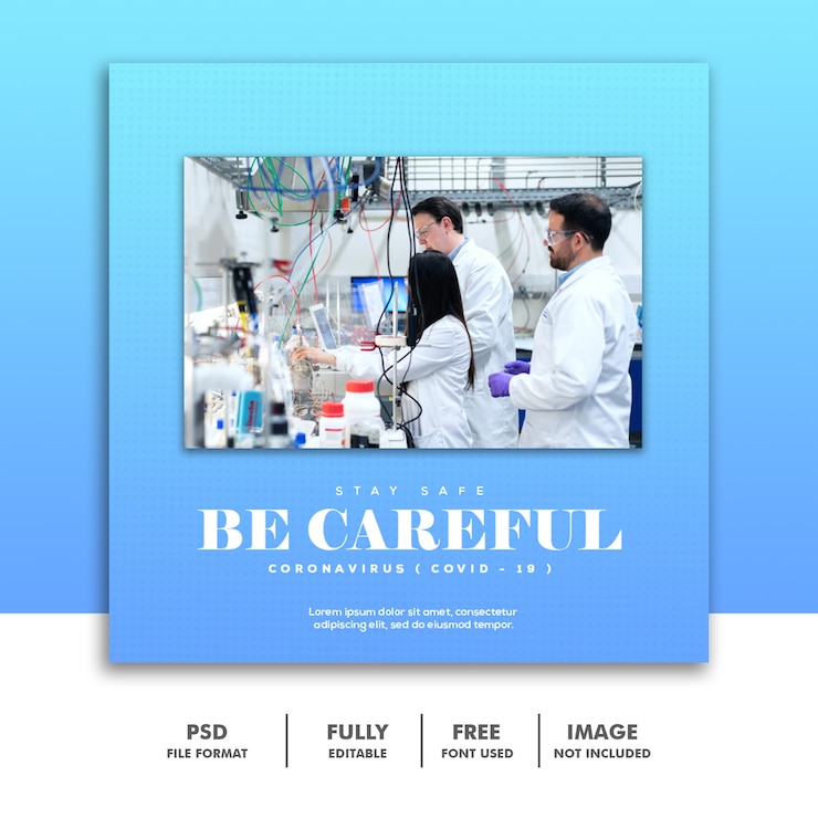 PSD covid 19 social media banner template instagram, be careful coronavirus