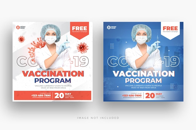 PSD post sui social media di vaccinazione covid 19 e banner web