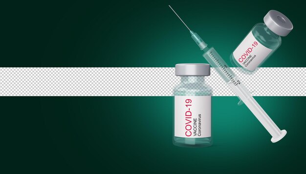 PSD covid-19 vaccine bottle with syring, coronavirus vaccine, 3d rendering illustration