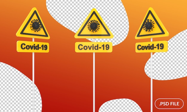 Covid warning sign board isolated