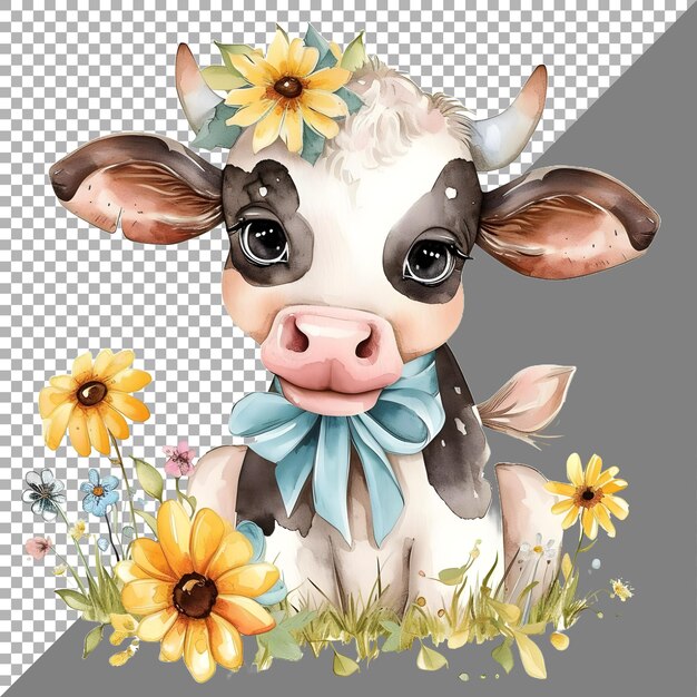 PSD cow bow buffalo sticker style on transparent background ai generated