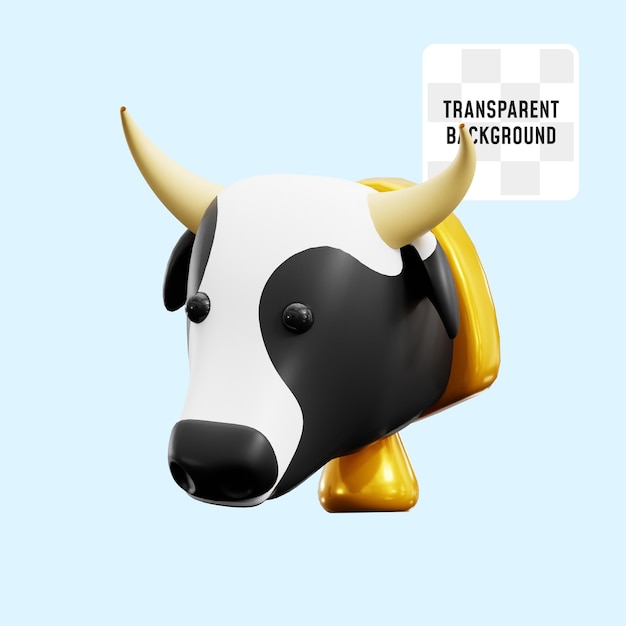 cow bull head with horn and ring bell necklace 3d icon illustration render design