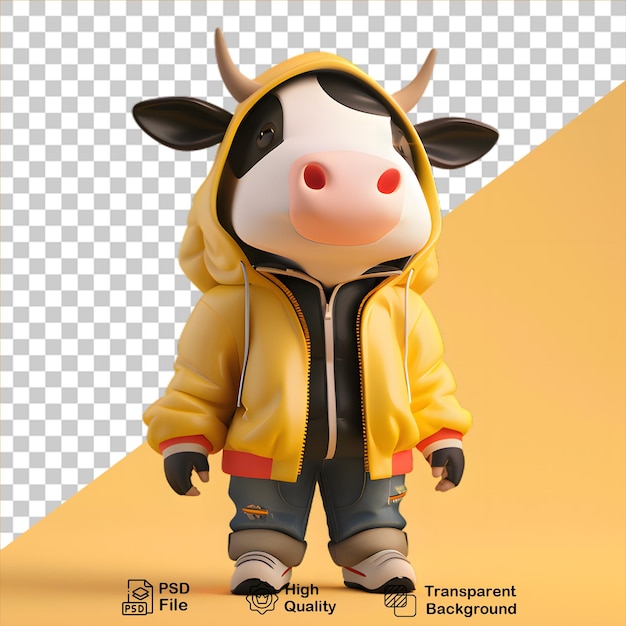PSD cow cartoon wearing a jacket isolated on transparent background include png file