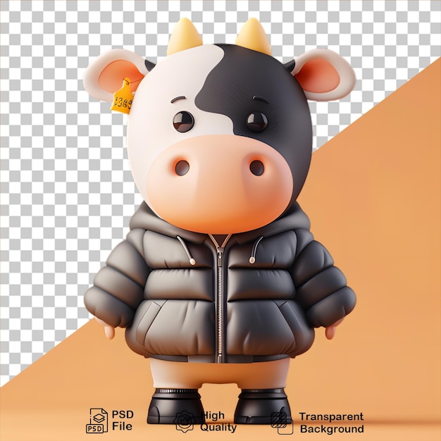 PSD cow cartoon wearing a jacket isolated on transparent background include png file