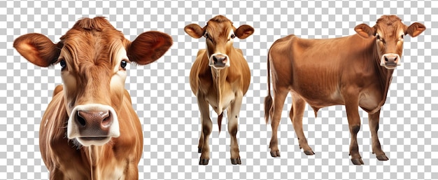 Cow different shot set isolated on transparent background