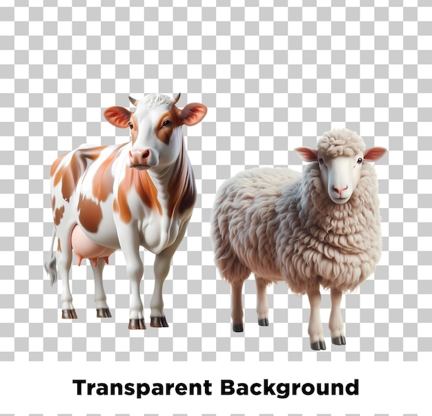 Cow and Sheep on Transparent Background