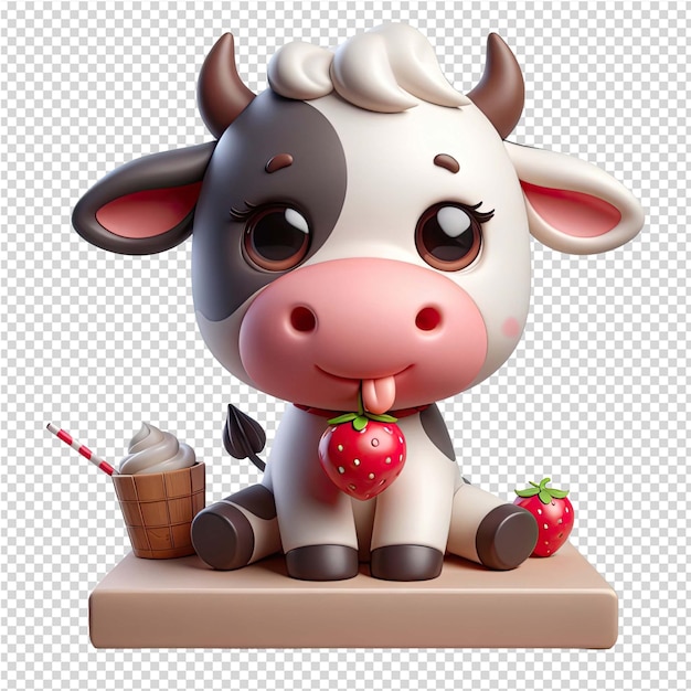 A cow statue with a cup of milk and a straw