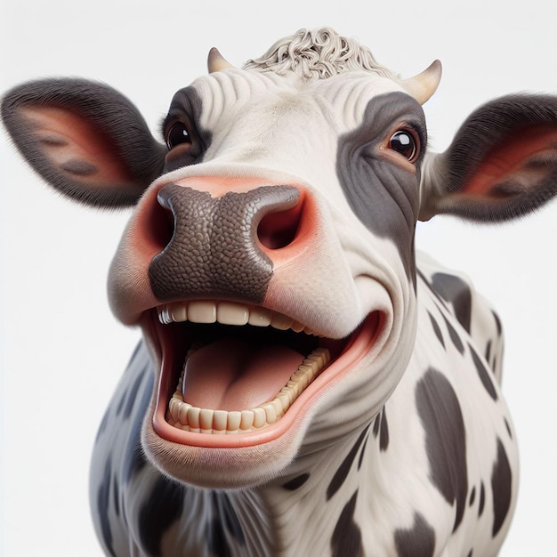 Una mucca con un grande sorriso sul viso