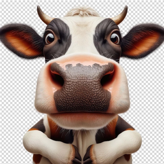 PSD una mucca con un arco sul naso e una telecamera con un'immagine di una mucca su di essa