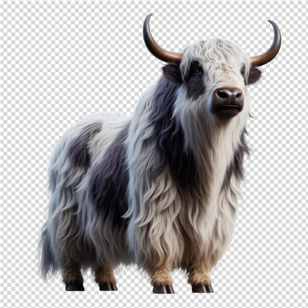 PSD a cow with a long mane stands on a grid with a cow on it