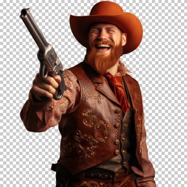 PSD cowboy holding gun isolated on transparent background