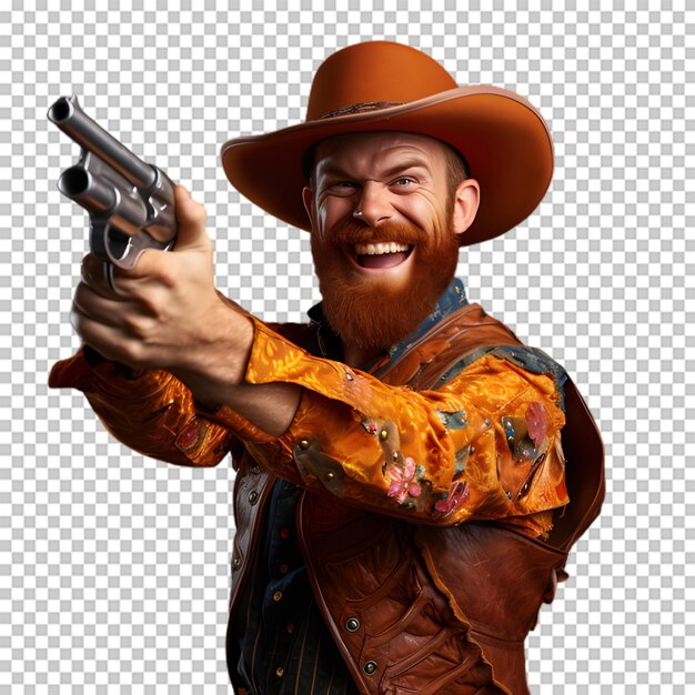 PSD cowboy holding gun isolated on transparent background