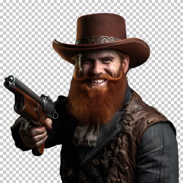 PSD cowboy holding gun isolated on transparent background