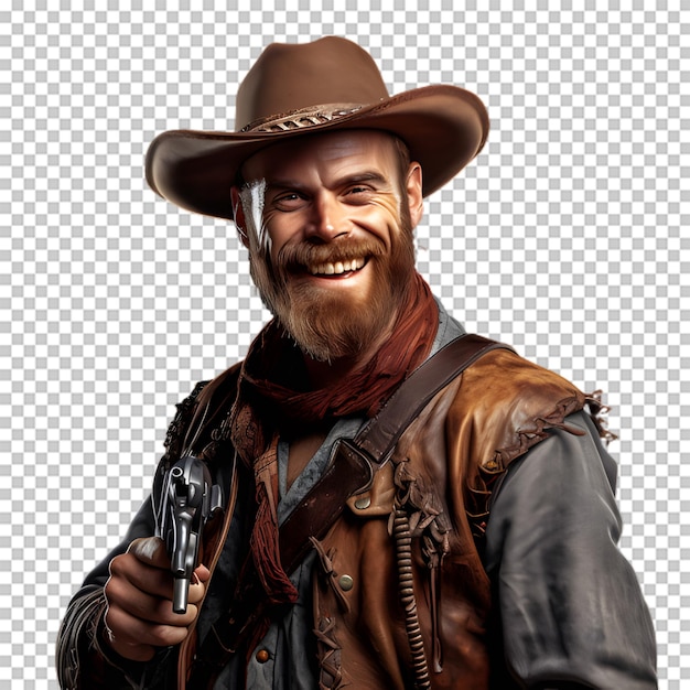 PSD cowboy holding gun isolated on transparent background