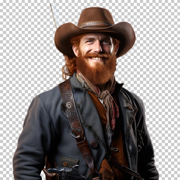 Cowboy holding gun isolated on transparent background