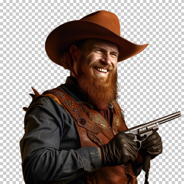 PSD cowboy holding gun isolated on transparent background