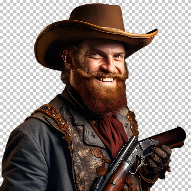 PSD cowboy holding gun isolated on transparent background