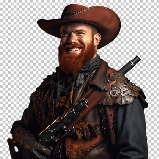 Cowboy holding gun isolated on transparent background