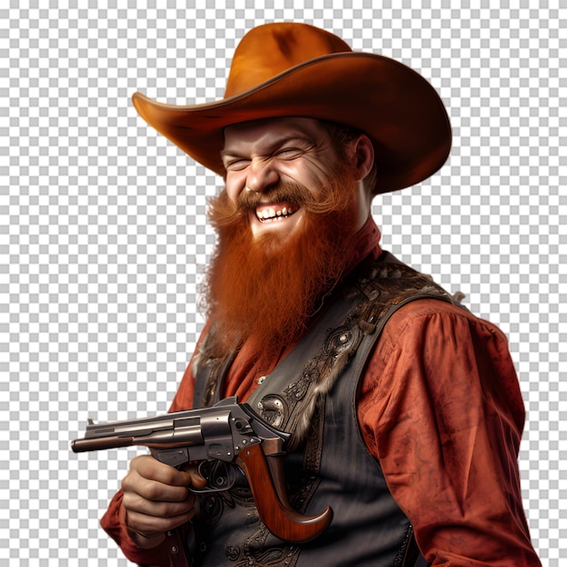 PSD cowboy holding gun isolated on transparent background